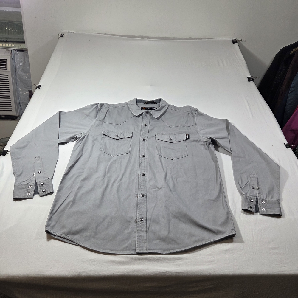 Hawx Shirt Work Gear Pearl Snap Button Men's Gray Long Sleeve Shirt